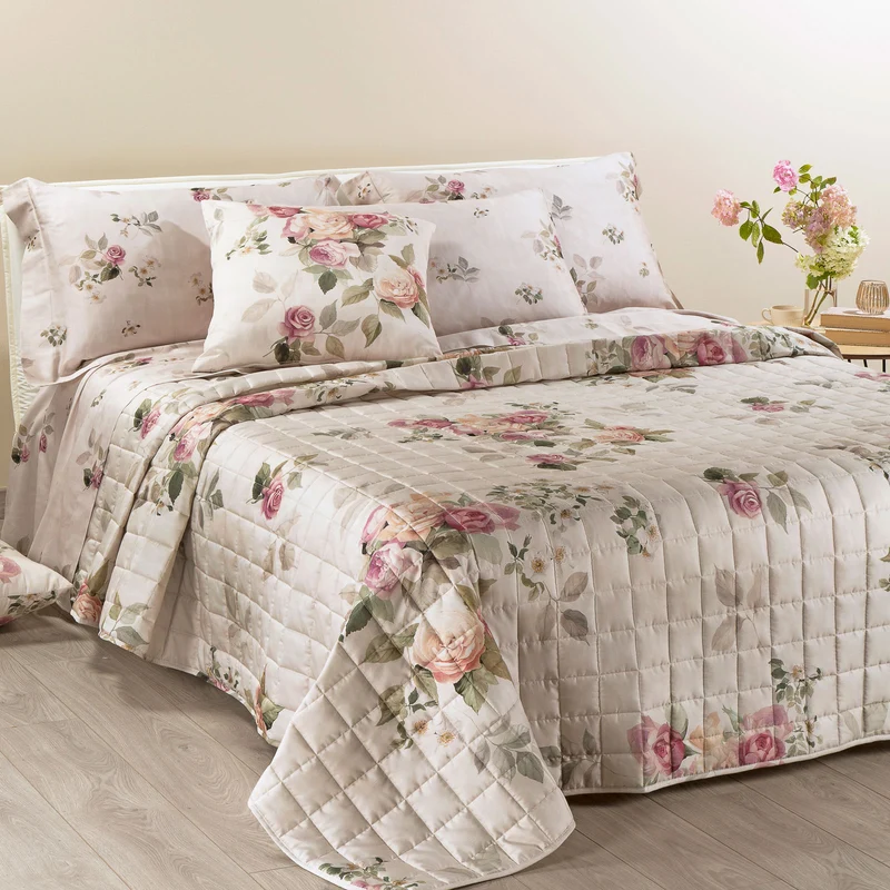 Copriletto Primaverile rose e fiori Floreale in Raso di cotone 80 gr/mq