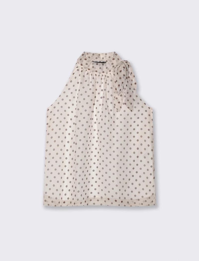 Top Scollo Halter Pois - Bianco latte