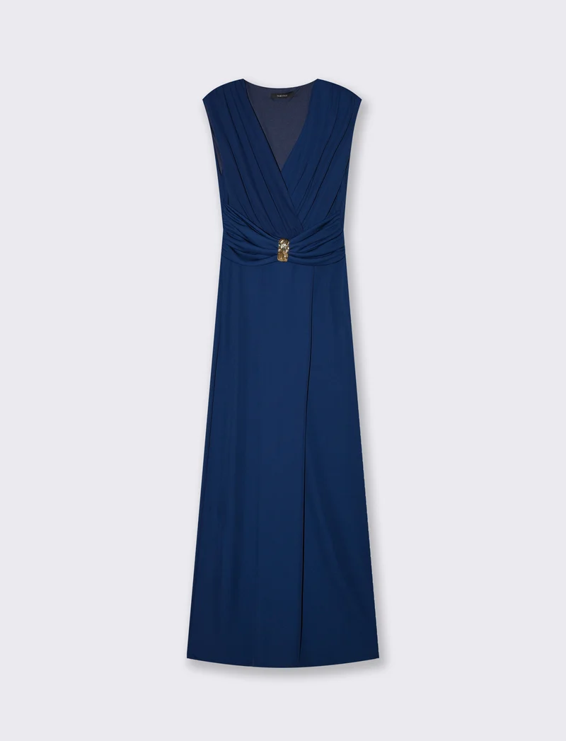 Abito lungo con spalline e arricciatura - Blu