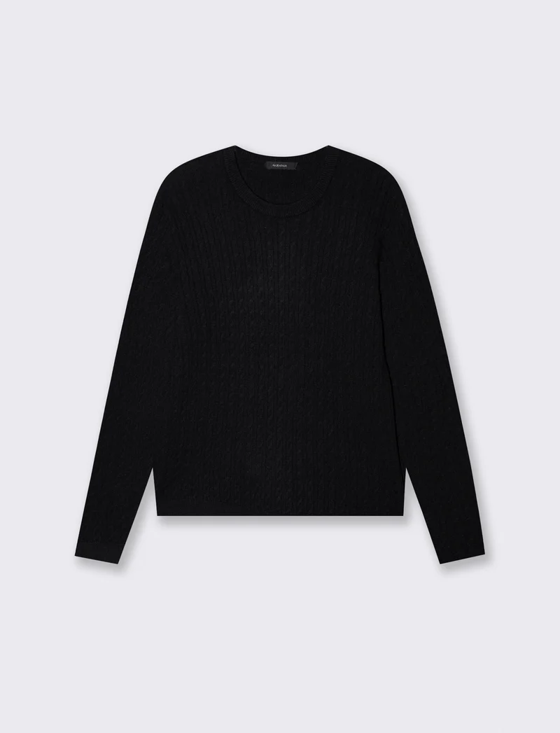 Pullover a trecce manica lunga girocollo - Nero