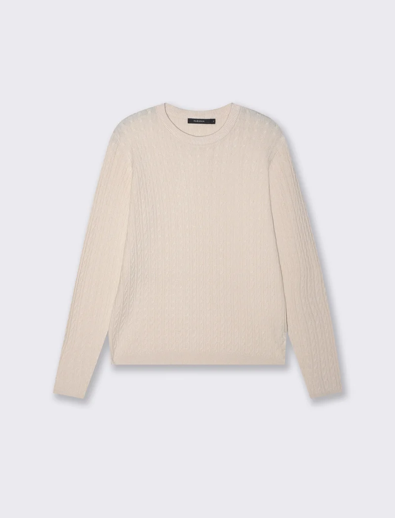 Pullover a trecce manica lunga girocollo - Avorio