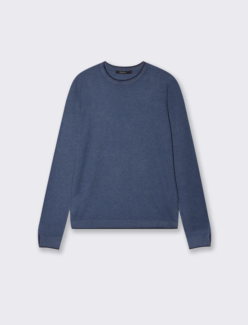 Pullover girocollo con contrasto regolare - Denim