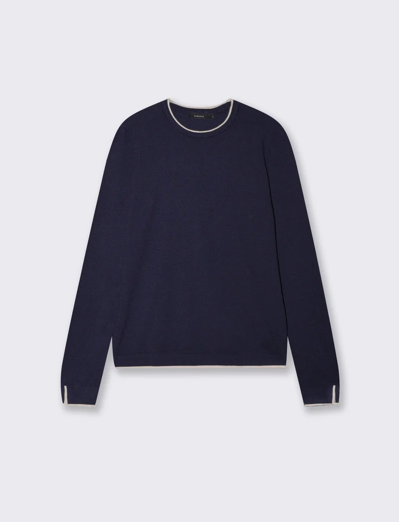 Pullover girocollo con contrasto regolare - Blu