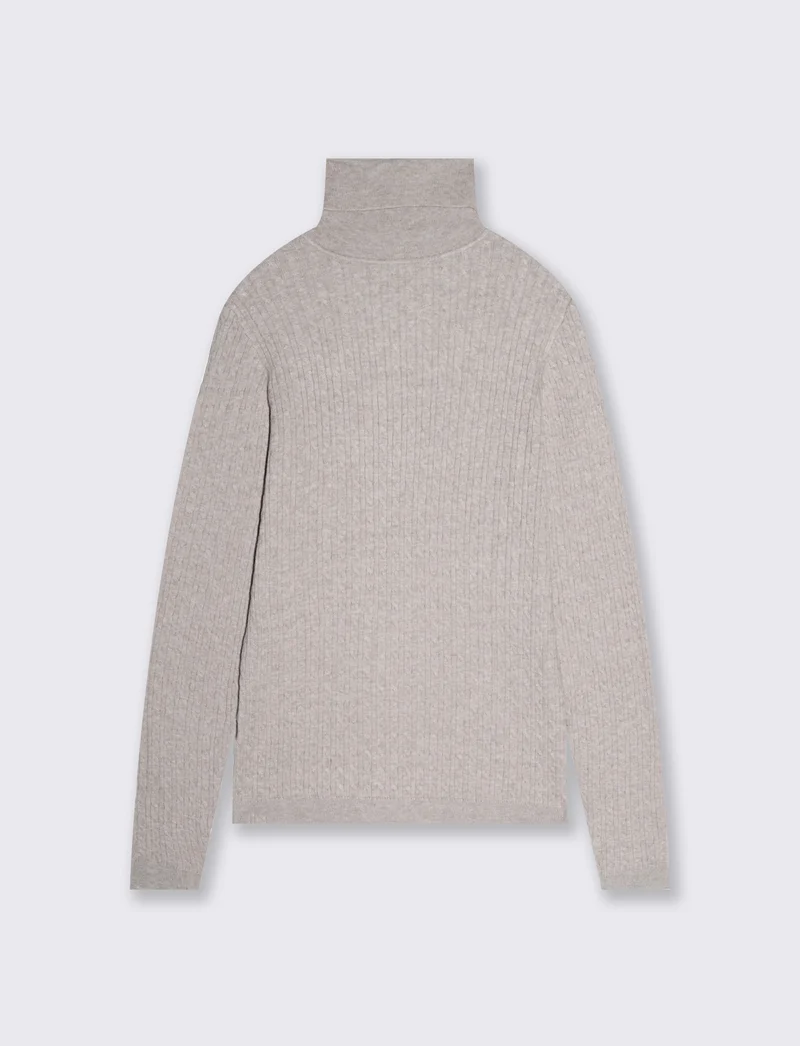 Maglia a trecce con collo alto - Beige grano
