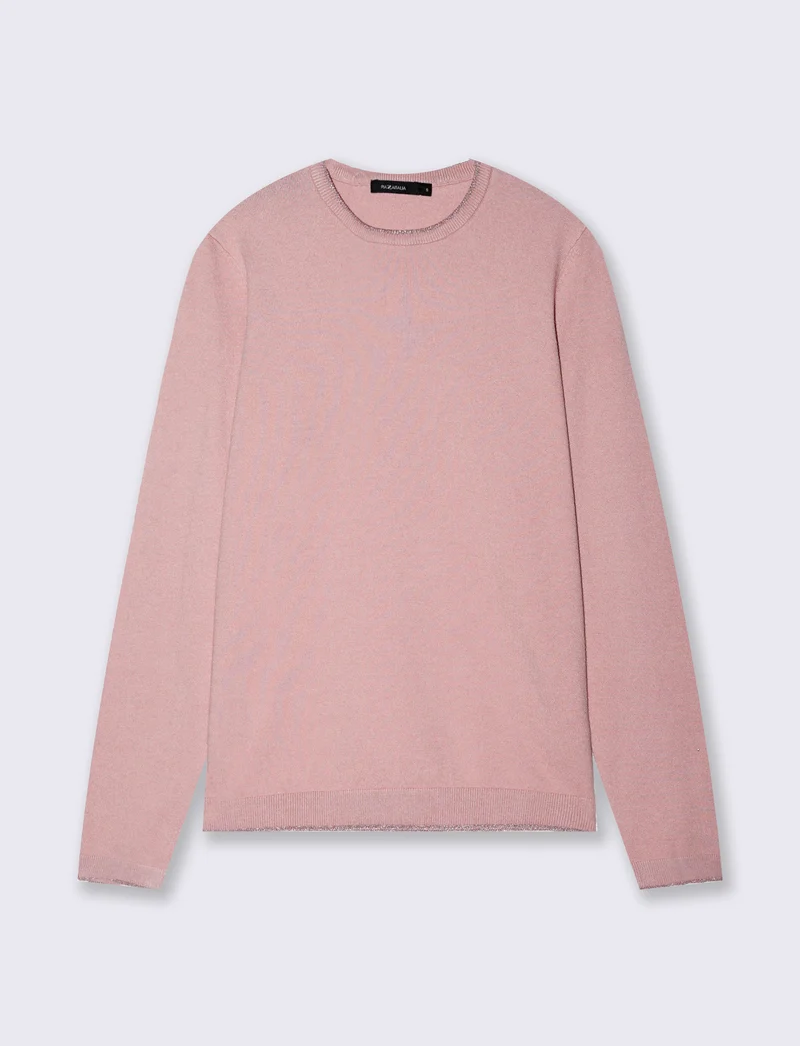 Pullover girocollo con bordino lurex - Rosa polvere