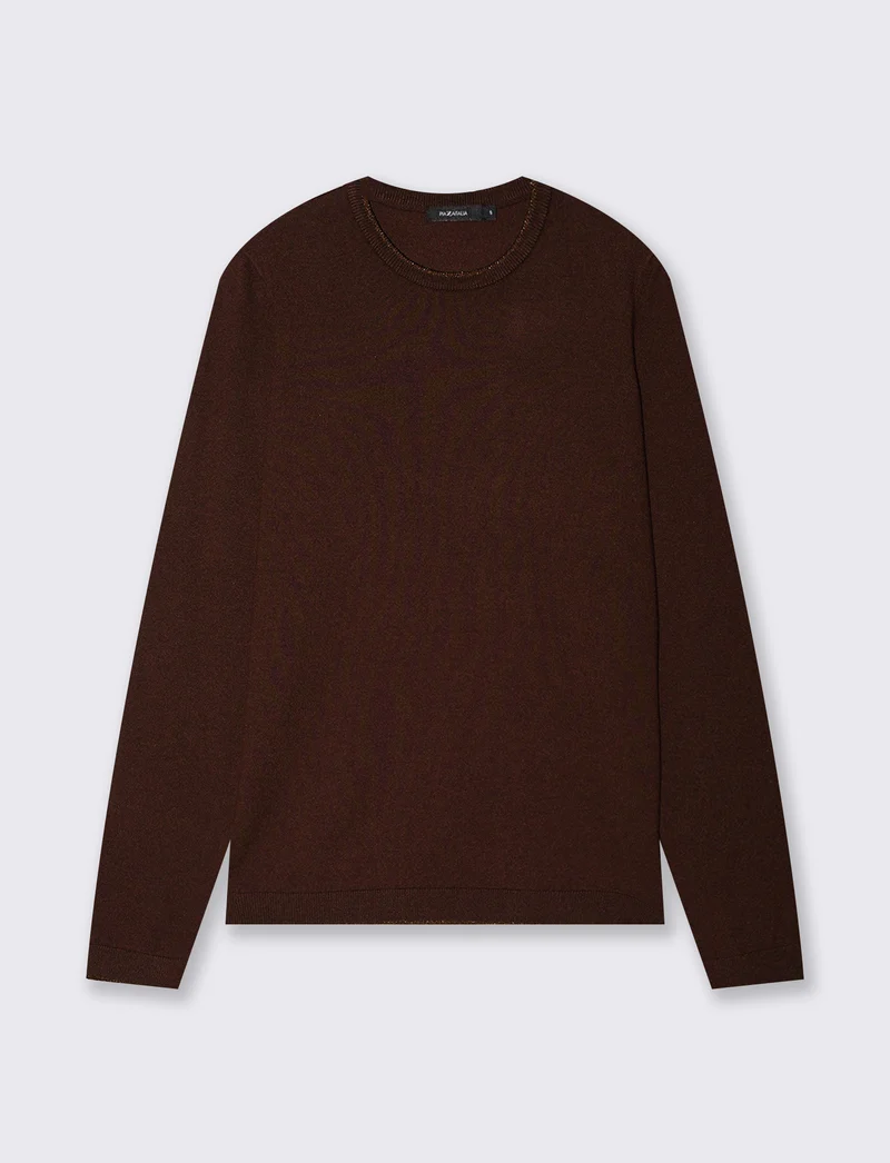 Pullover girocollo con bordino lurex - Moro