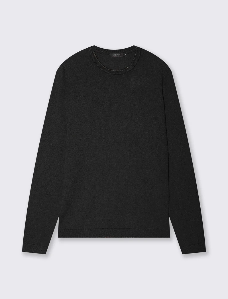 Pullover girocollo con bordino lurex - Nero