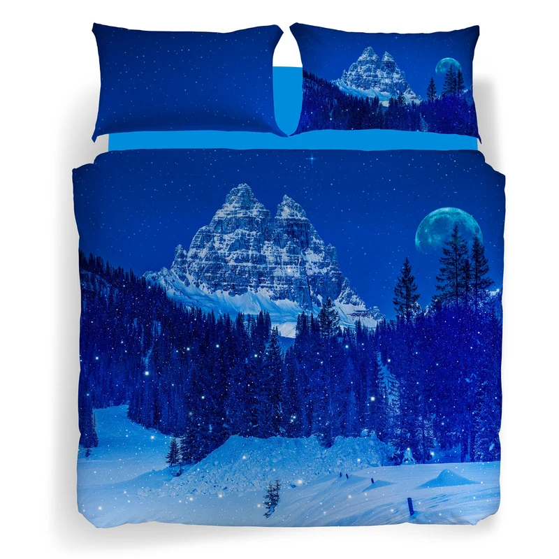 Completo Copripiumino snow in the blue night Fotografico in Cotone