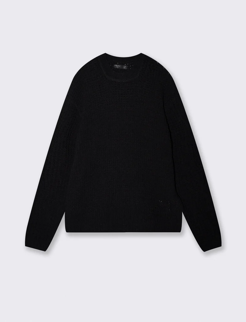 Maglia girocollo jacquard in ciniglia - Nero