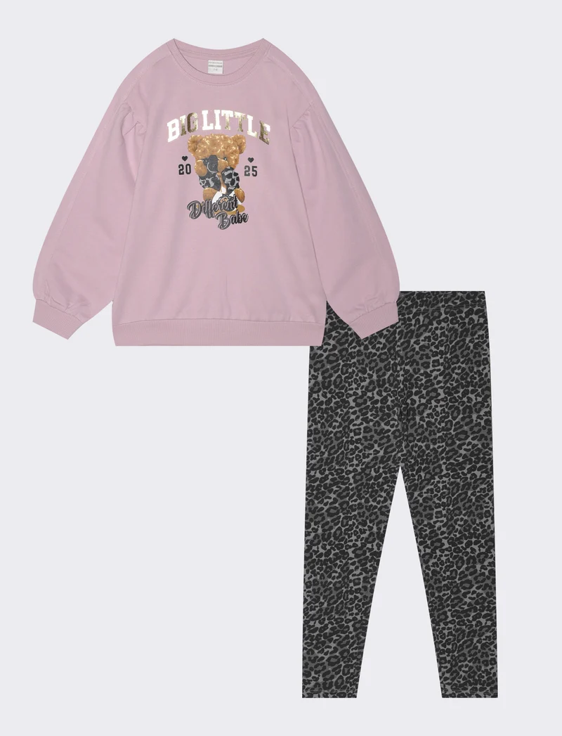 Completo felpa over size e leggings cotone - Rosa