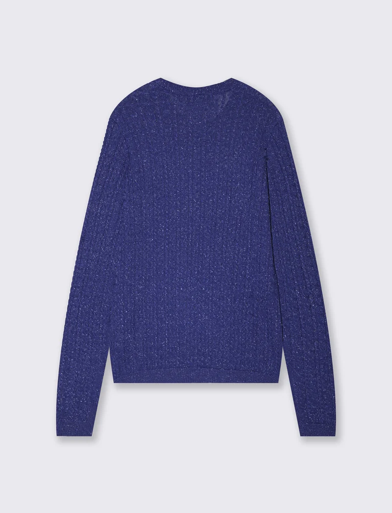 Pullover girocollo con trecce e lurex - Blu