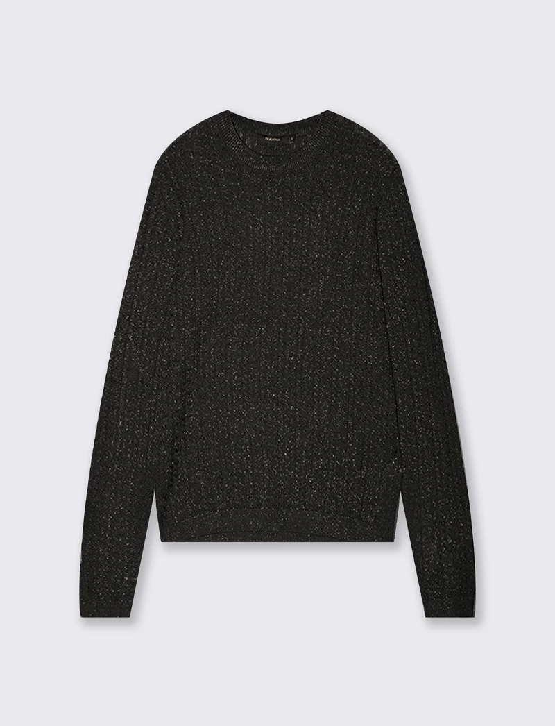 Pullover girocollo con trecce e lurex - Nero
