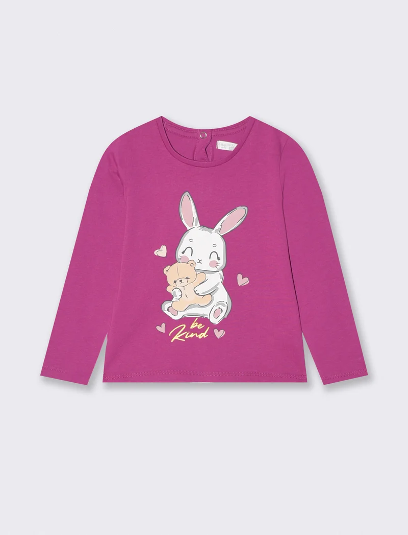 T-shirt basica con stampa brillante - Fuxia azalea