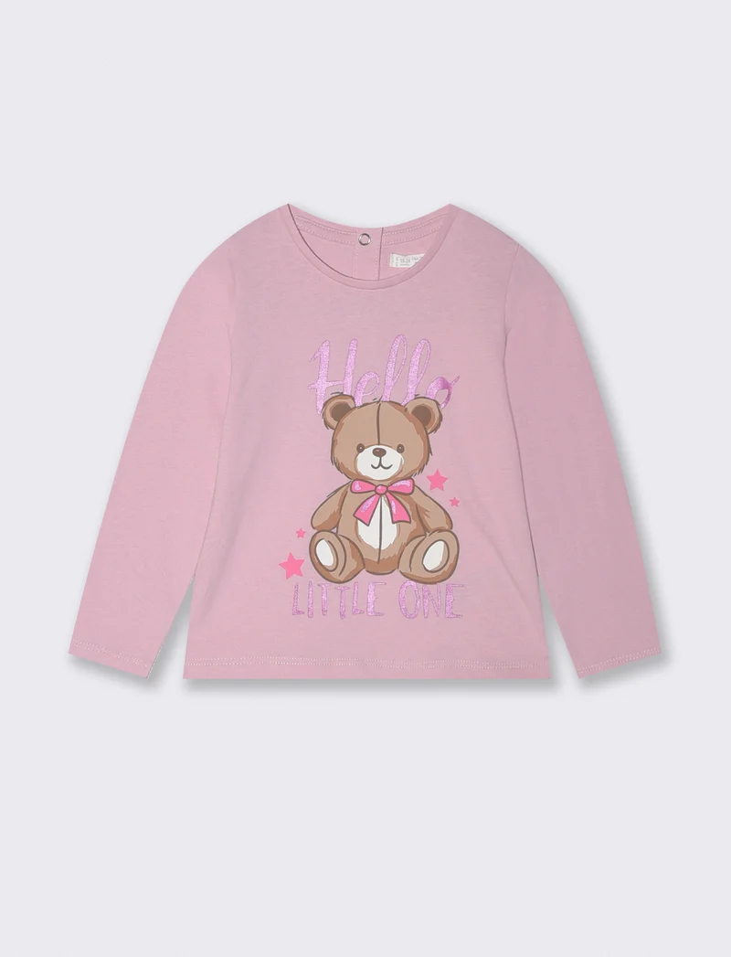 T-shirt basica con stampa brillante - Rosa polvere