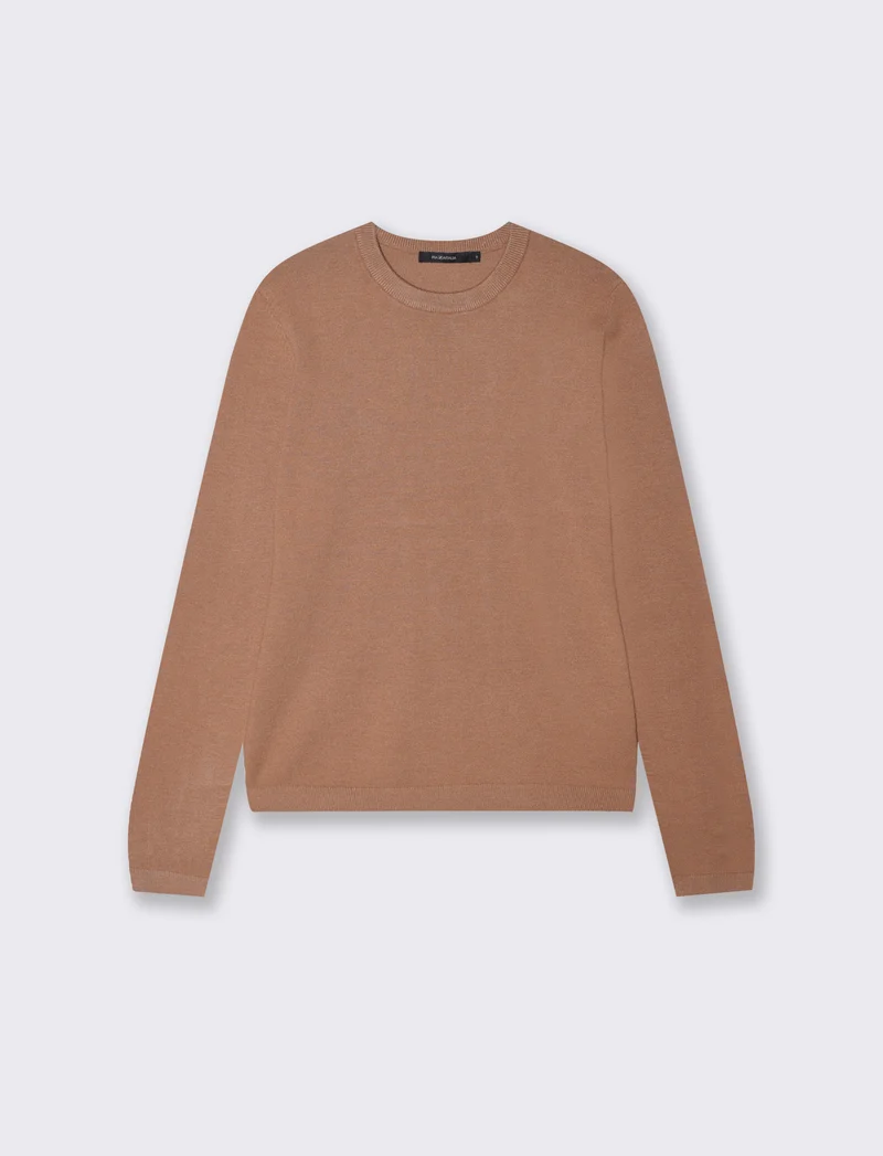 Pullover basico girocollo a manica lunga - Cammello