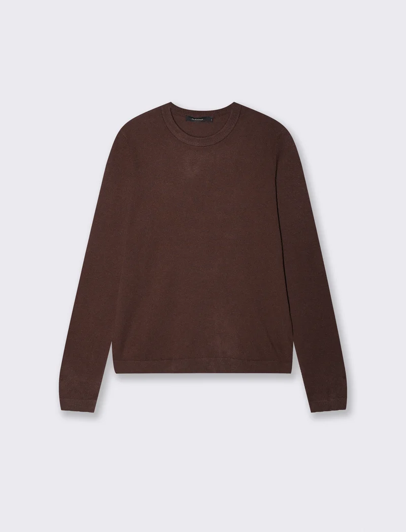Pullover basico girocollo a manica lunga - Moro