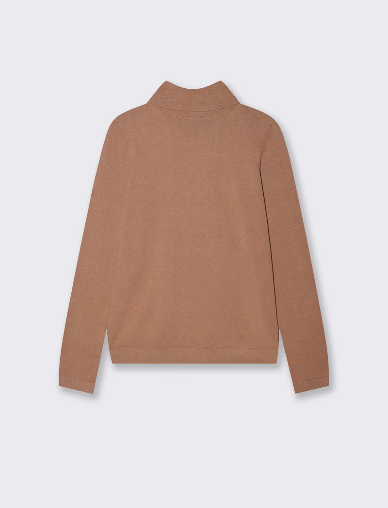 Pullover basico collo alto slim fit - Cammello