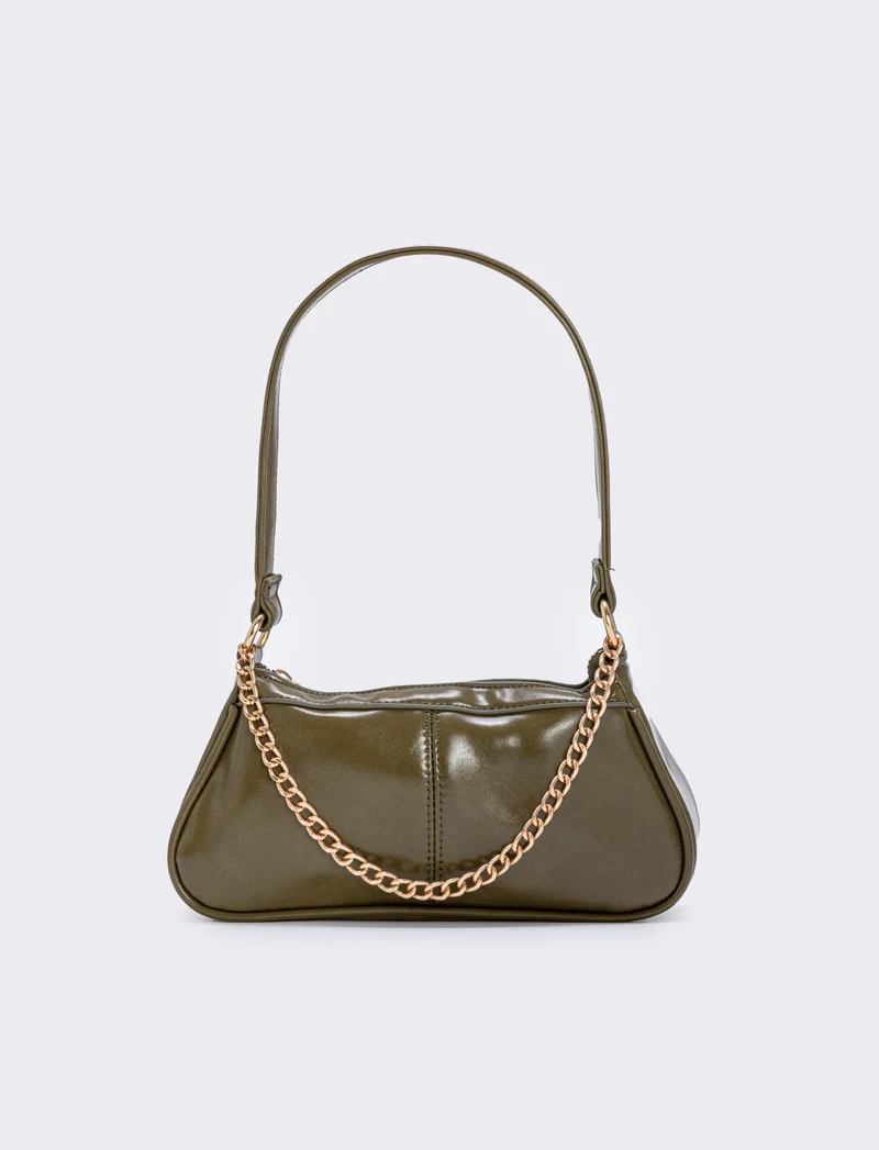 Borsetta baguette con catenina - Verde