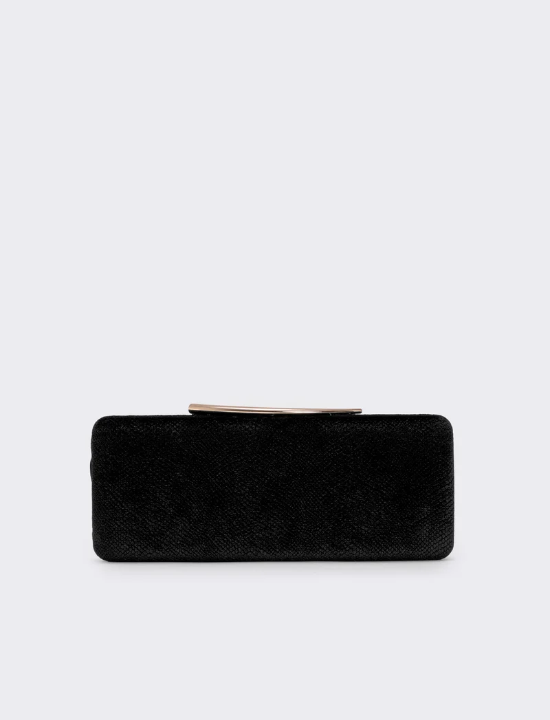 Clutch rigida in velluto pitonato - Nero