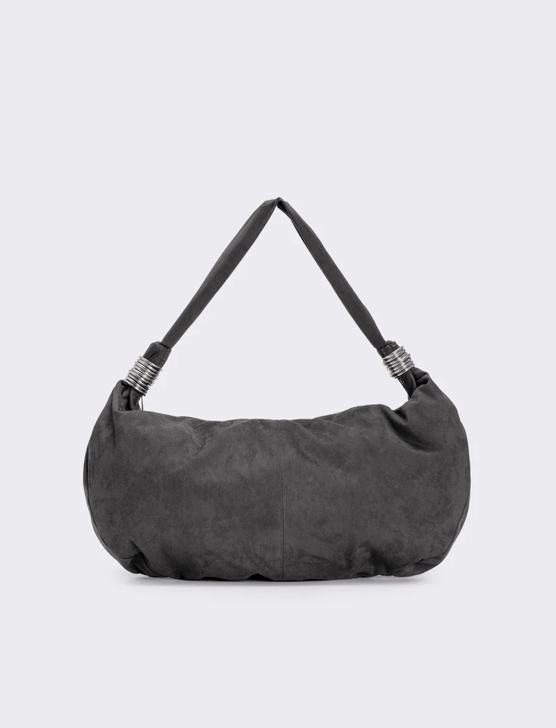 Borsa mezzaluna in suede con anelli - Grigio
