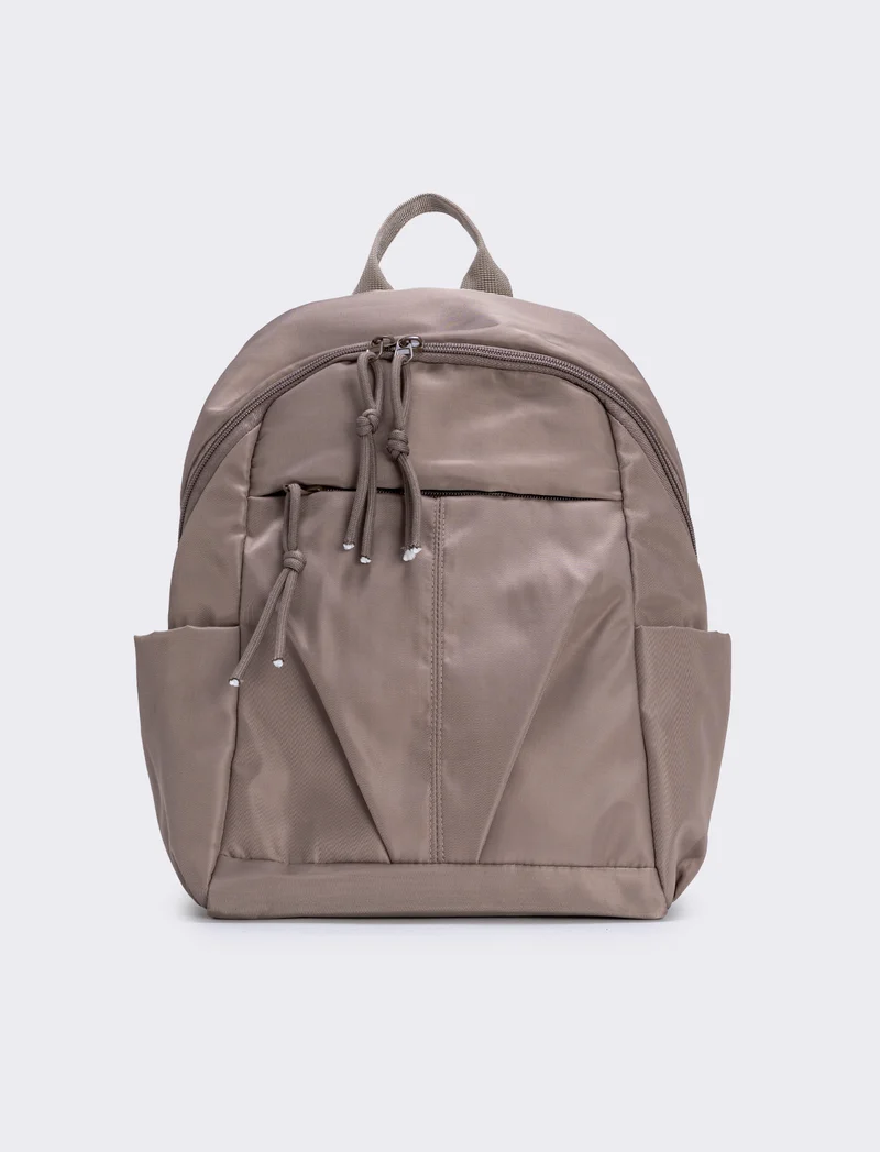 Zainetto in nylon con tasca avanti - Grigio fango