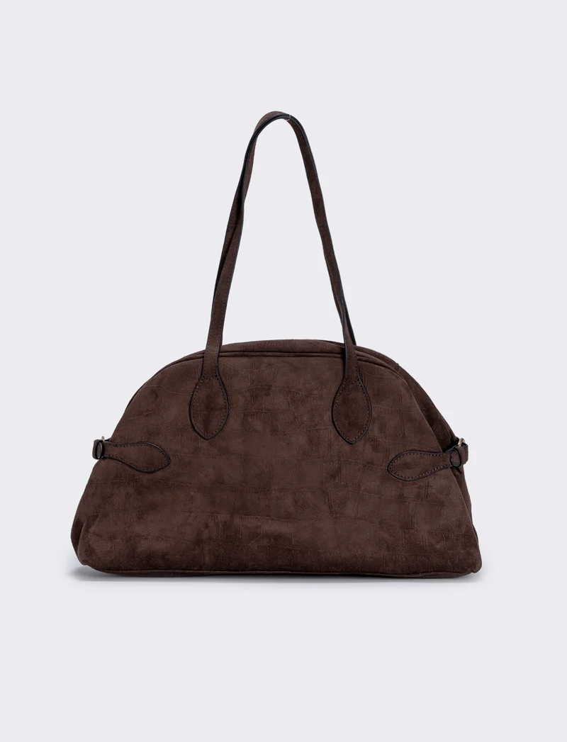 Borsa bowling suede con stampa cocco - Moro