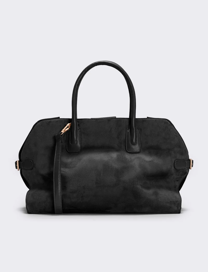 Borsa grande in suede con manici sintetici - Nero