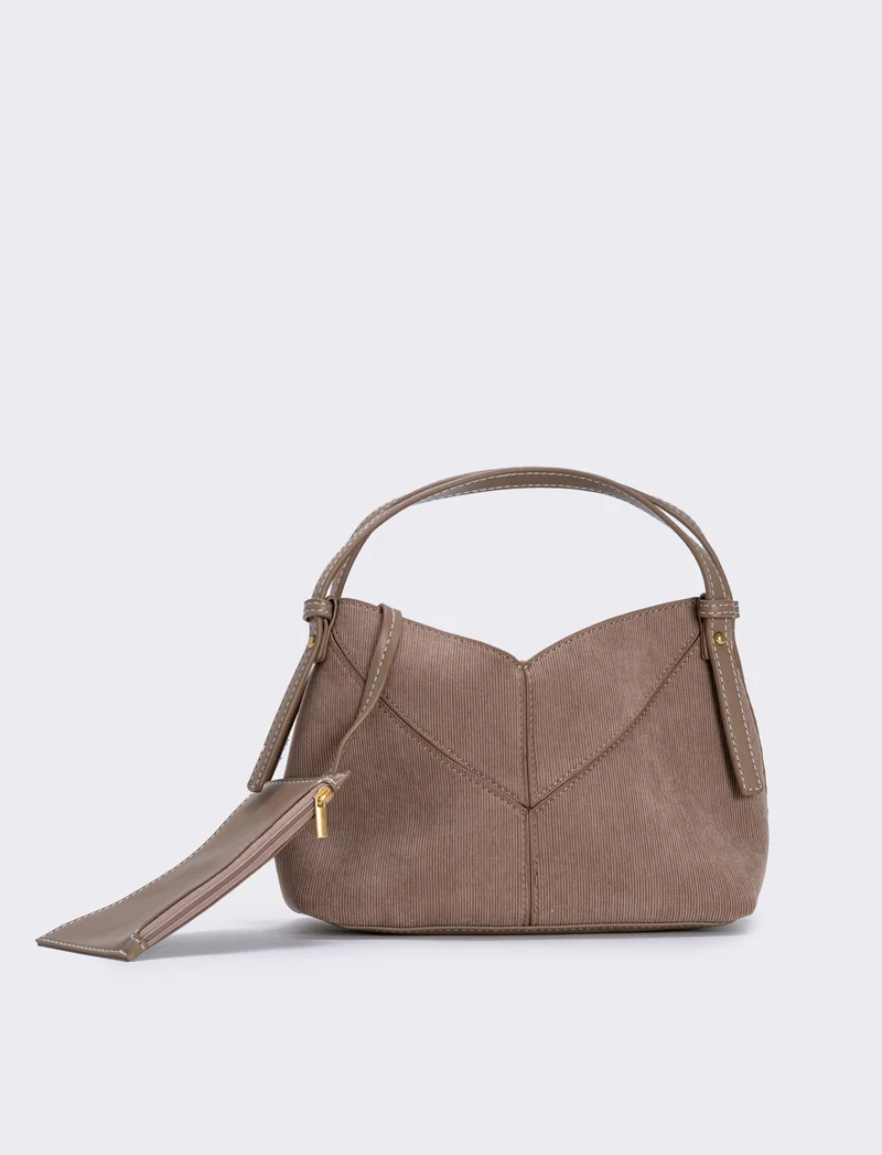 Borsetta a costine in velluto con tracolla - Beige