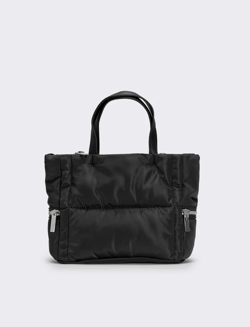 Shopper trapuntata con tasche laterali - Nero