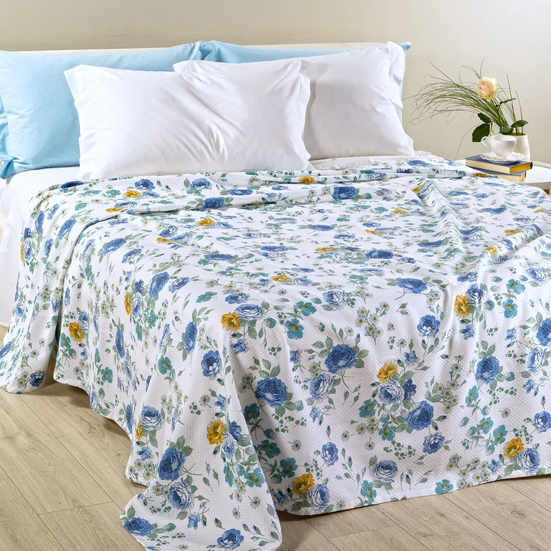 Copriletto Estivo spring roses Moderno in Cotone Piquet