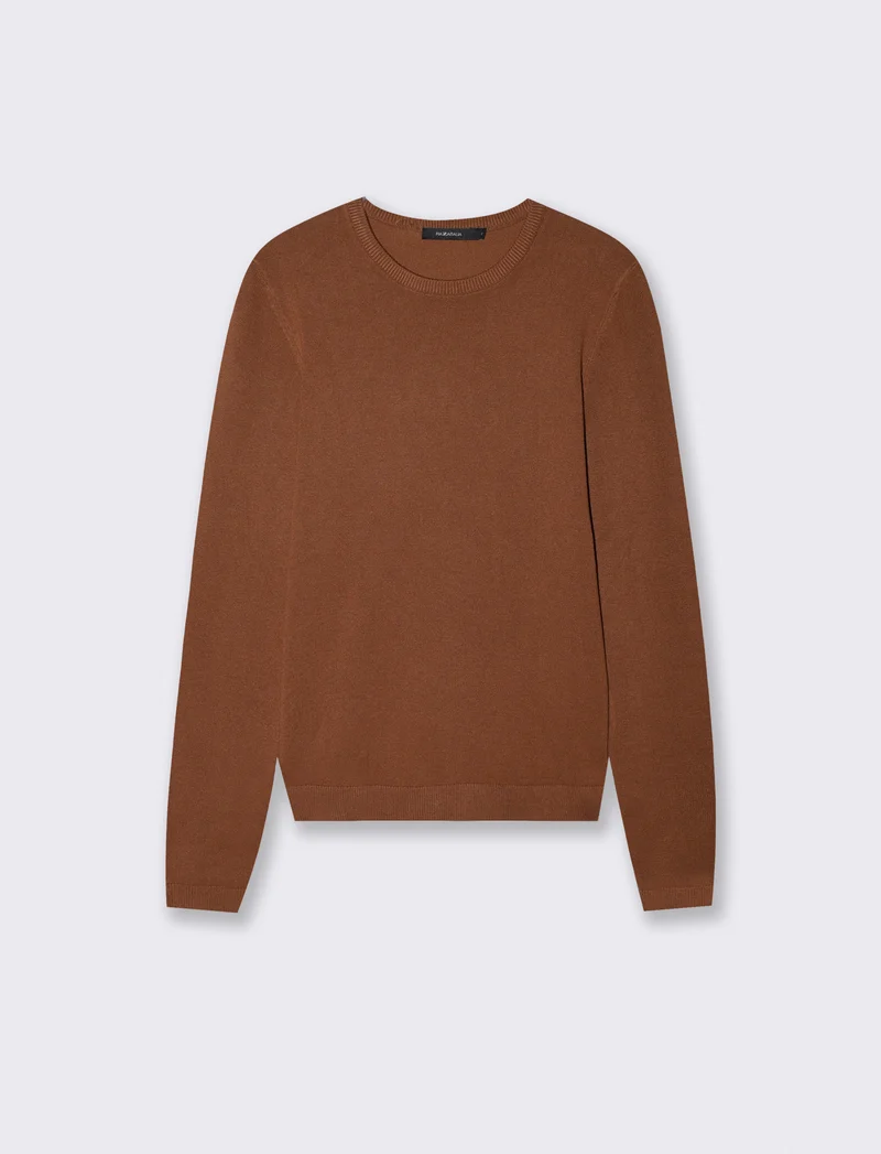 Maglia manica lunga scollo paricollo - Marrone tabacco