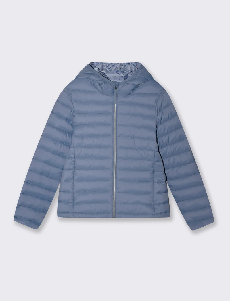 Giubbotto basico con cappuccio e tasche - Denim