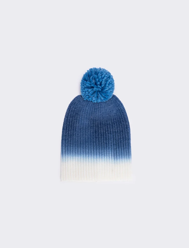 Cappello in maglia degradè con pon pon - Blu