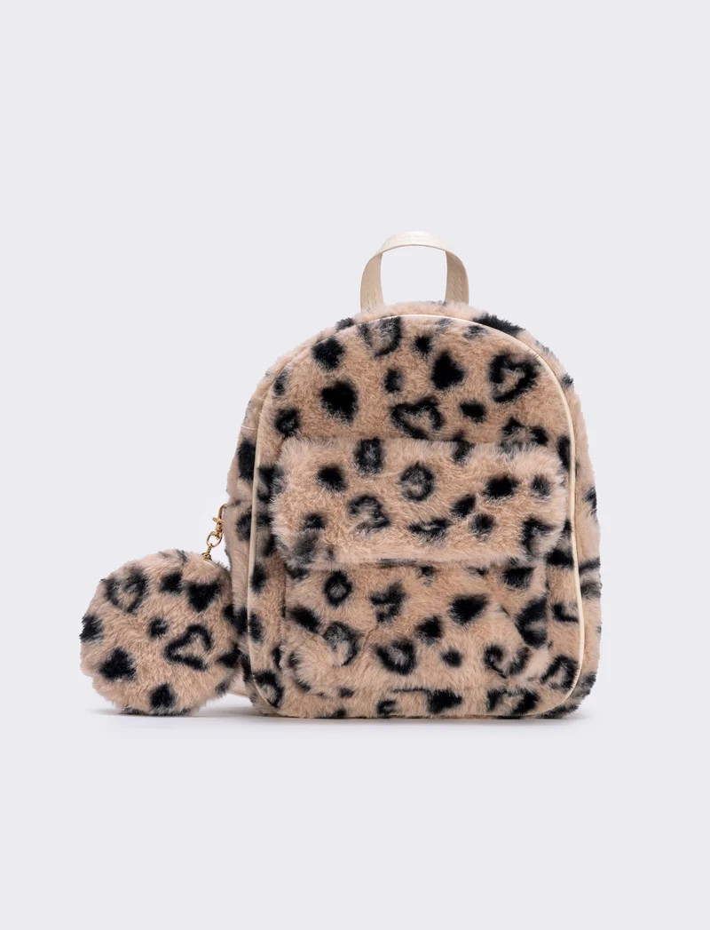 Zainetto leopardato in finta pelliccia - Beige
