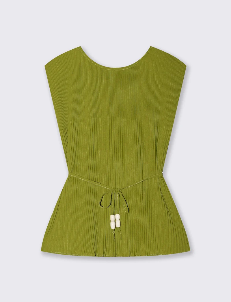 Top Plissettato con Spalline Imbottite - Verde