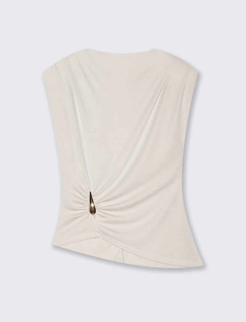 Top con spalline imbottite e nodo fiancheggiato - Beige