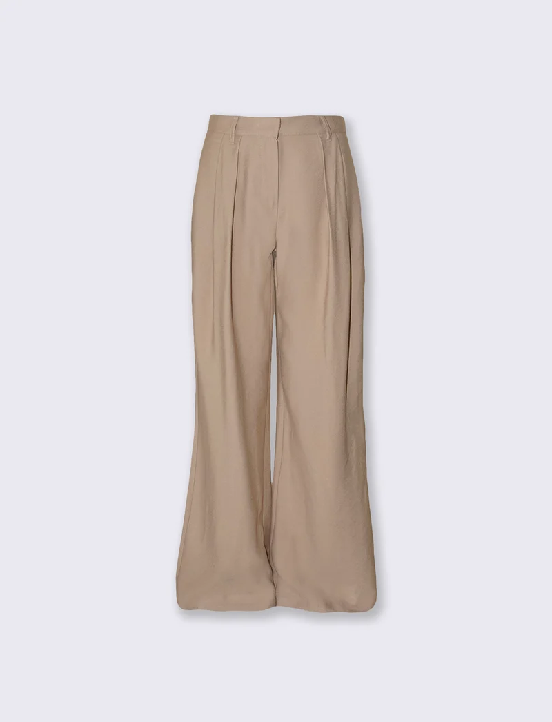 Pantaloni palazzo con pinches e tasche - Beige