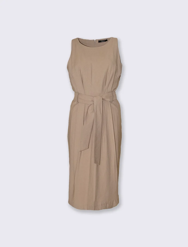 Abito midi halter con cintura in vita - Beige