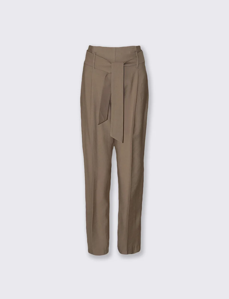 Pantaloni alla Caviglia con Cintura Vita - Grigio fango