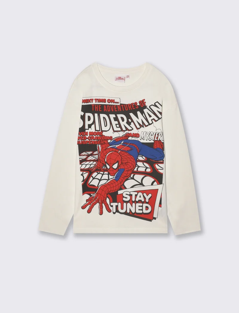T-shirt Spider-Man maniche lunghe cotone - Bianco latte