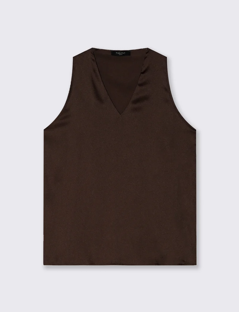 Top Scollo a V in Tessuto Leggero - Beige