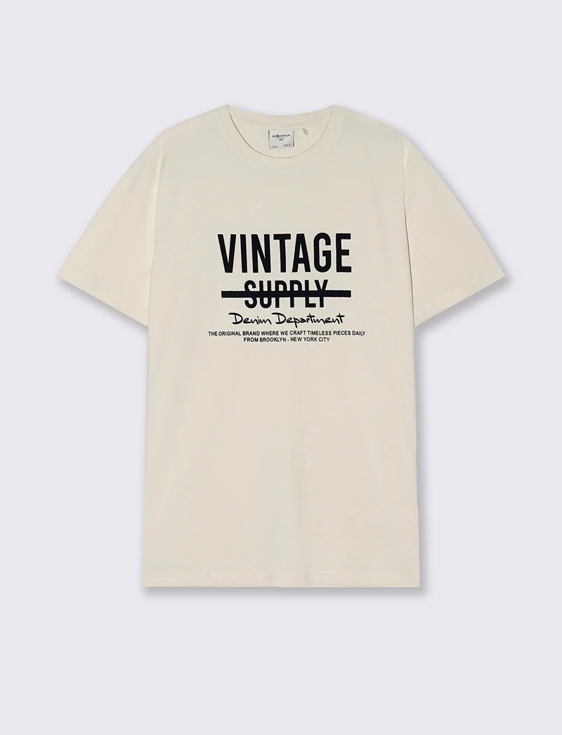 T-shirt cotone con stampa effetto velluto - Beige ecru