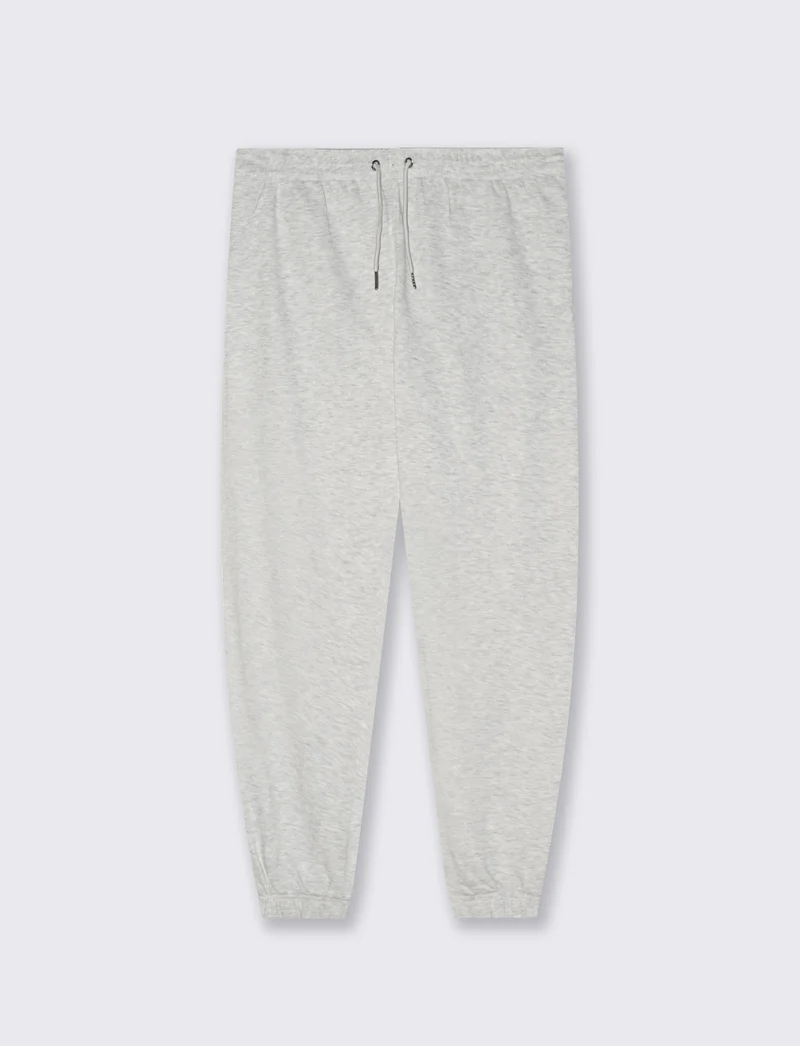Pantaloni Jogger Basic in Felpa con Elastico - Grigio mel.