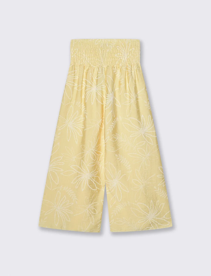 Pantaloni ampi con stampa floreale - Giallo