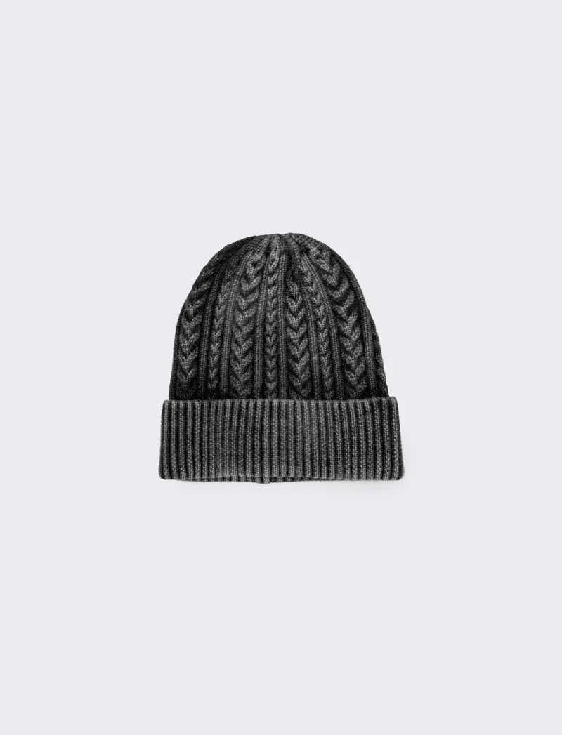 Cappello delavè treccia risvolto costine - Nero