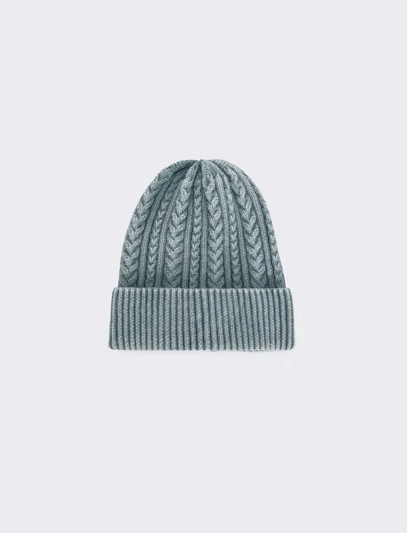 Cappello delavè treccia risvolto costine - Grigio