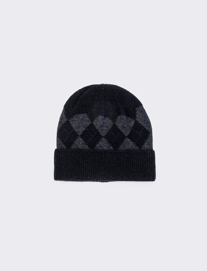 Cappello rombi con risvolto elegante - Nero