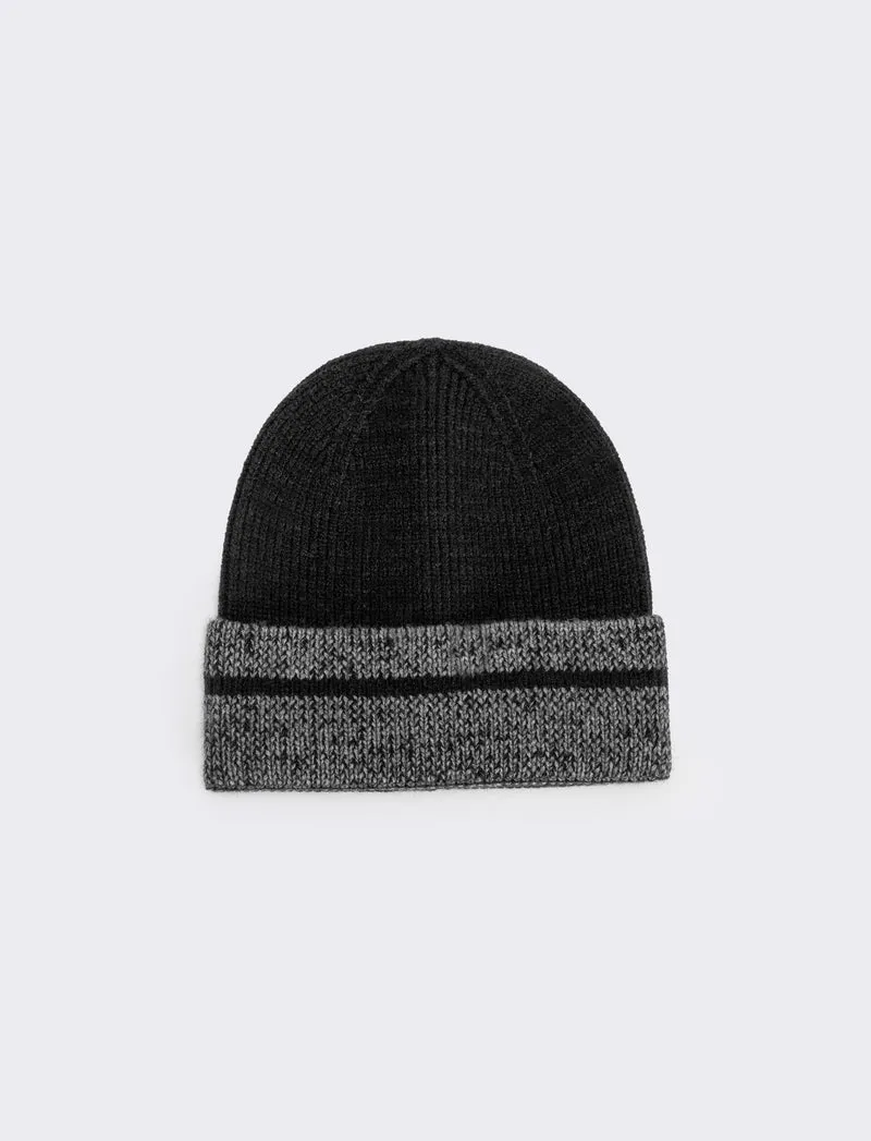 Cappello uomo con risvolto a contrasto - Nero