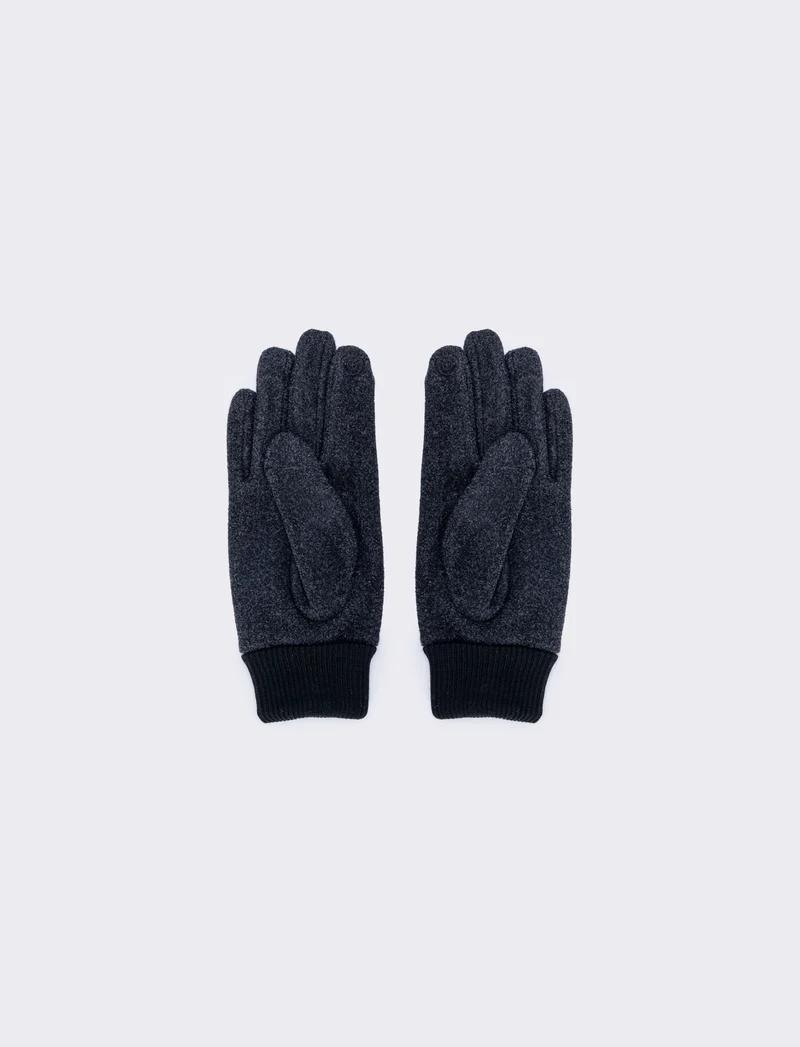 Guanti uomo con polsino a maglia elegante - Nero