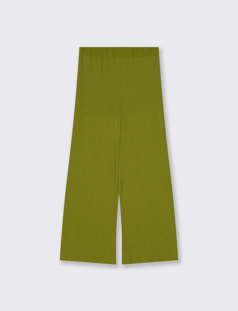 Pantaloni Morbidi a Costine Plissettati - Verde